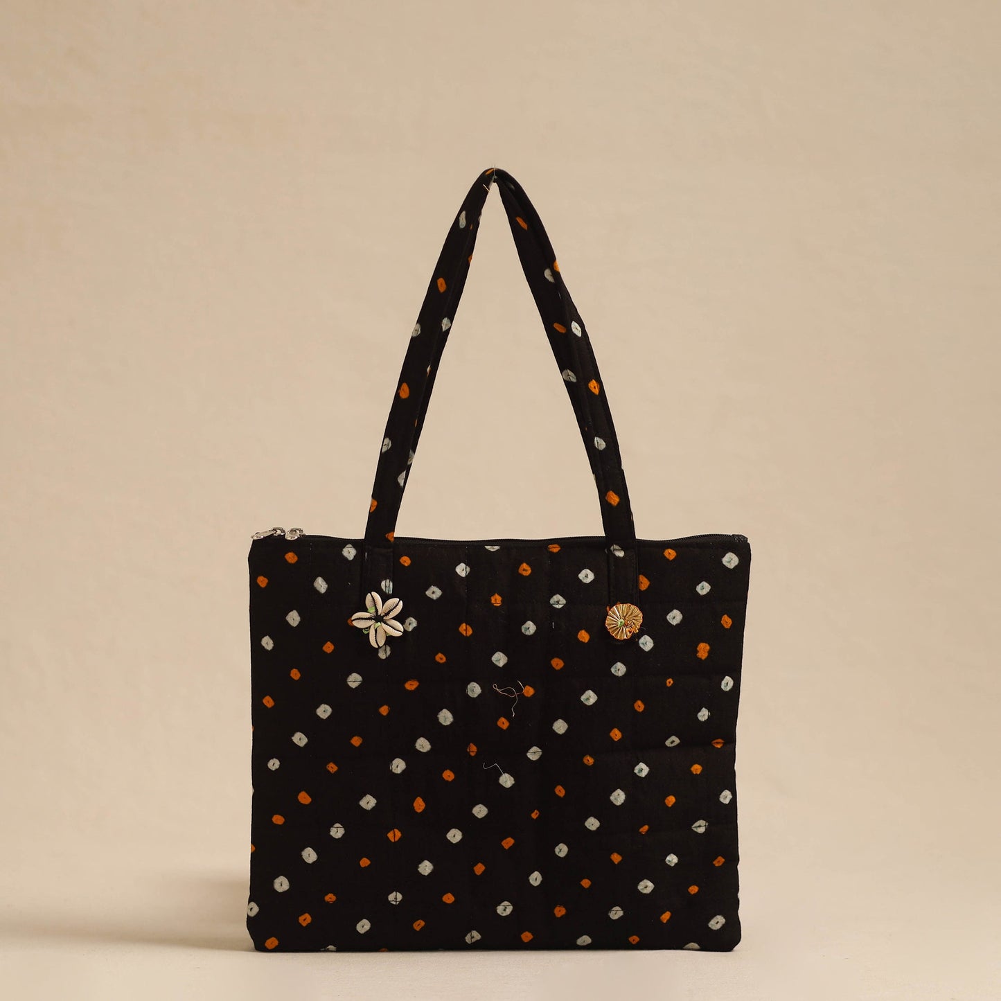 Black Handcrafted Quilted Cotton Hand Bag