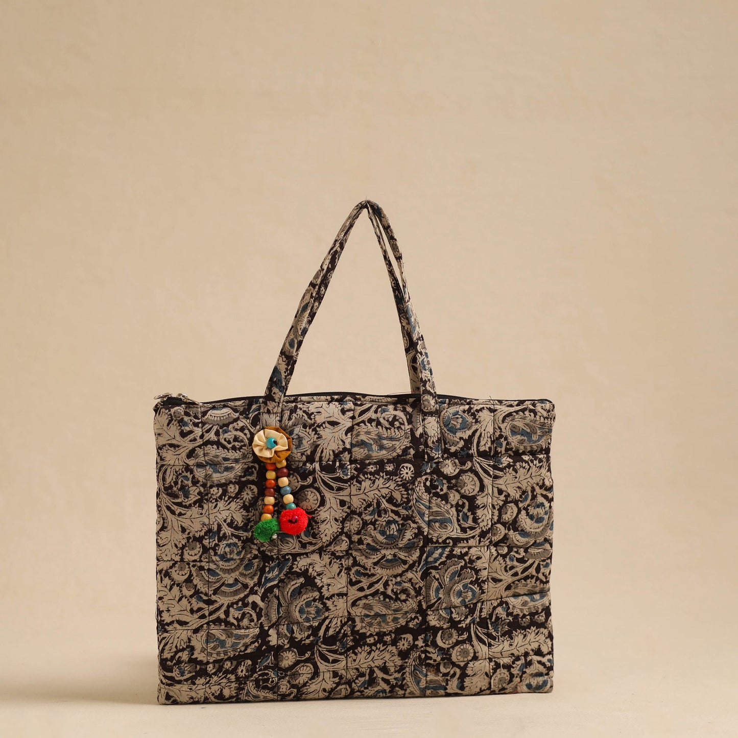 Black Handcrafted Quilted Cotton Hand Bag