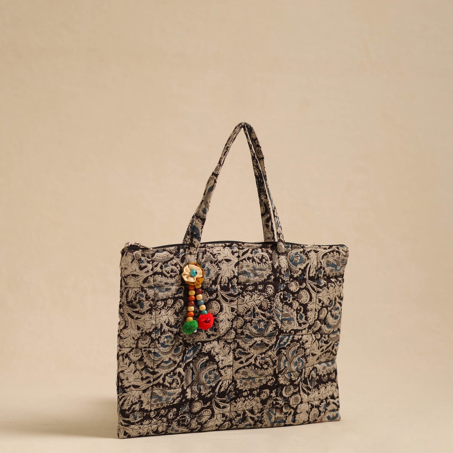 Black Handcrafted Quilted Cotton Hand Bag