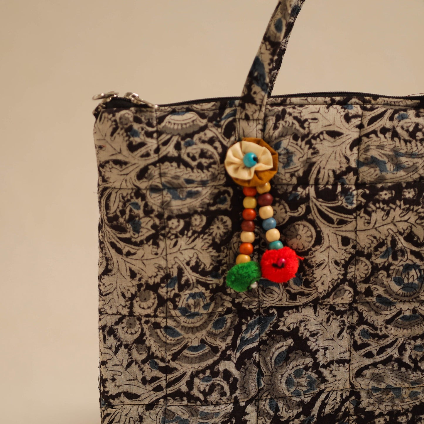 Black Handcrafted Quilted Cotton Hand Bag