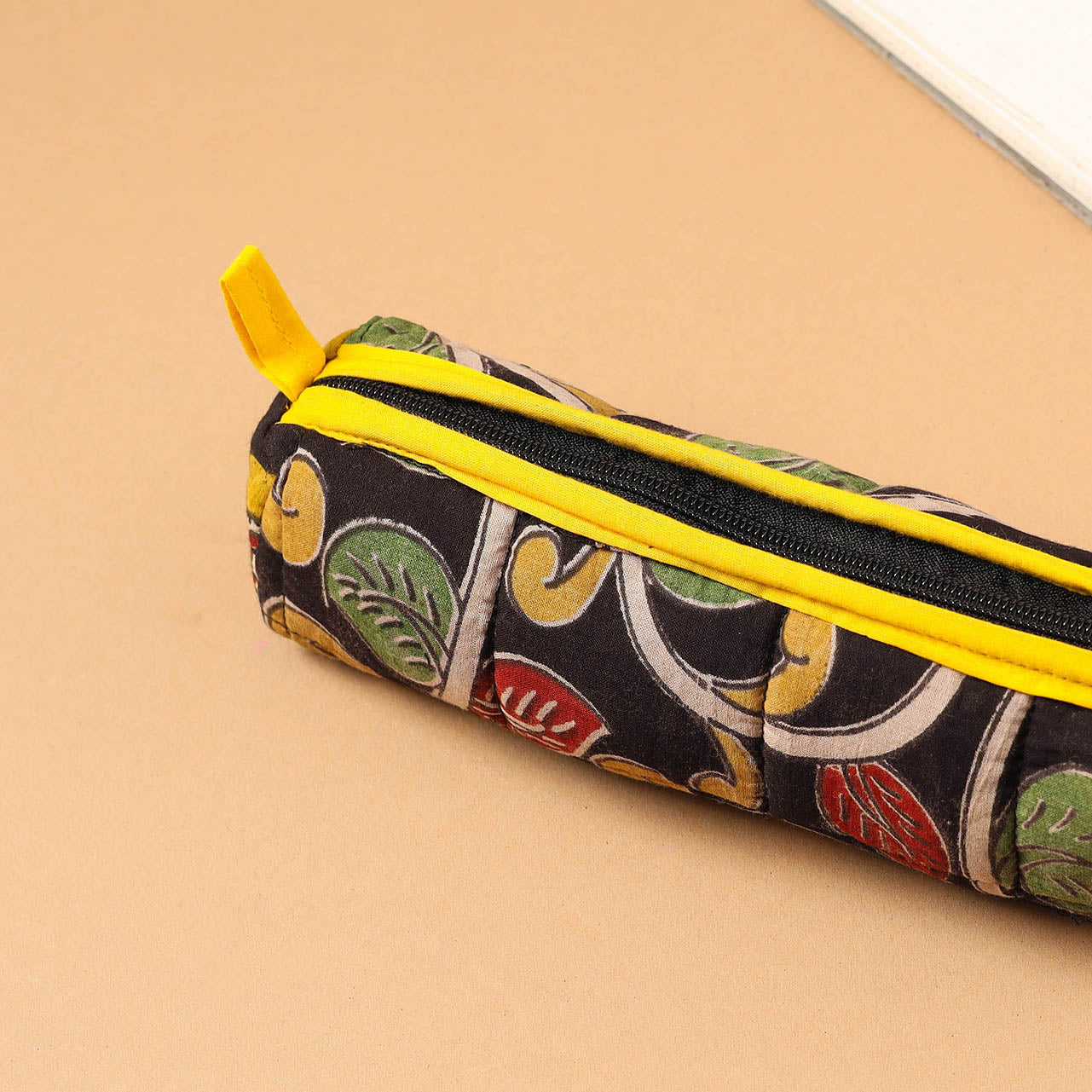 Black Handcrafted Quilted Cotton Pencil Pouch