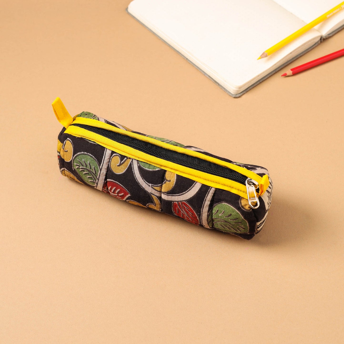Black Handcrafted Quilted Cotton Pencil Pouch