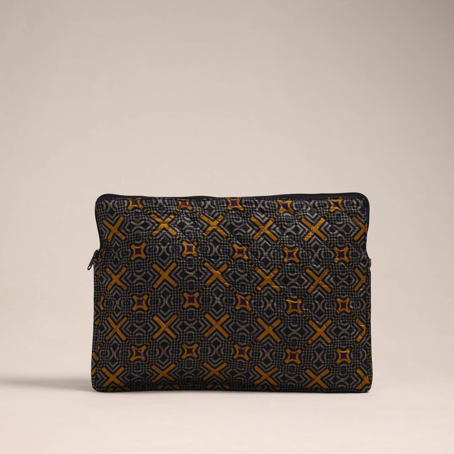 Black Handcrafted Quilted Laptop Sleeve (11 x 16 in)
