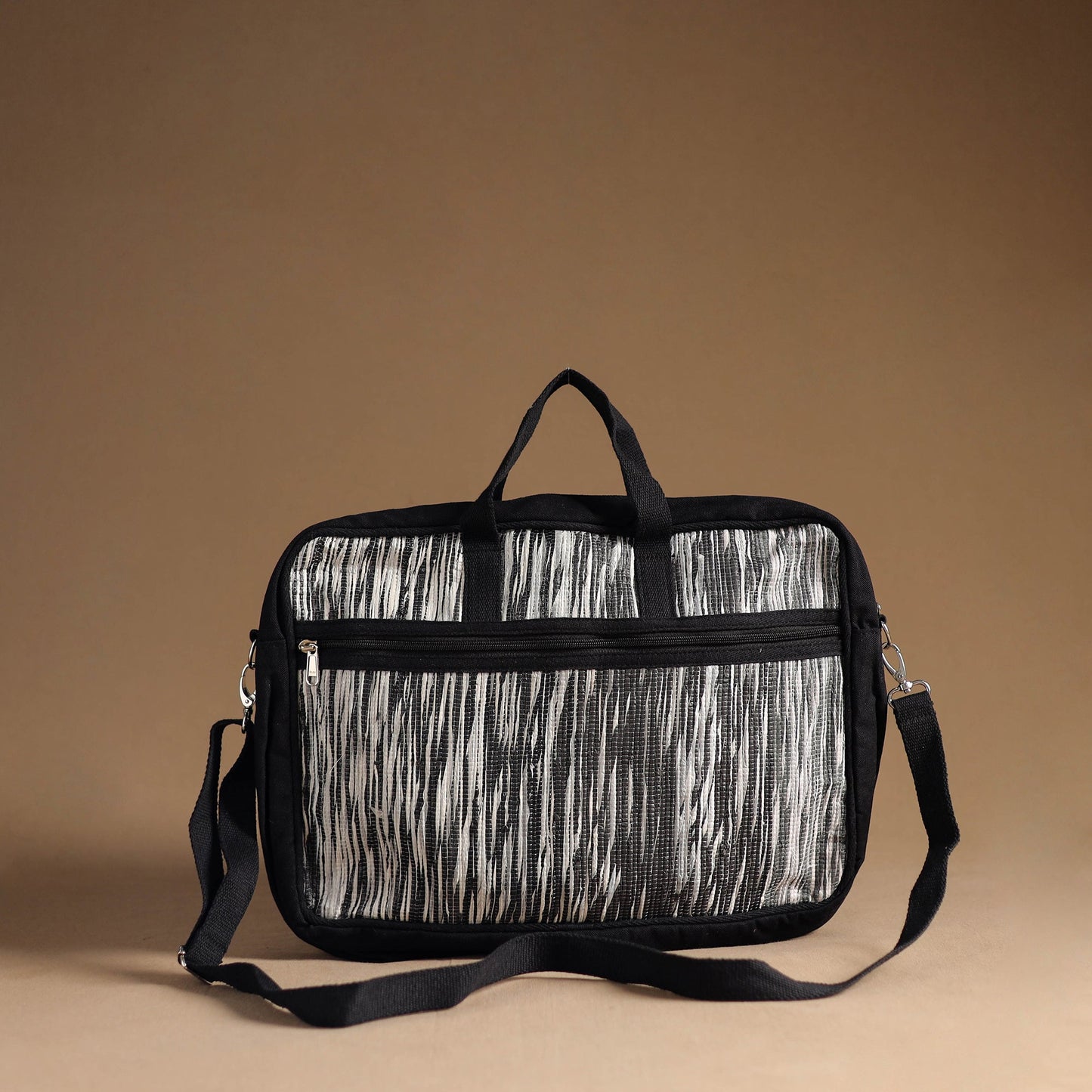 Black Handcrafted Upcycled Woven Laptop Bag