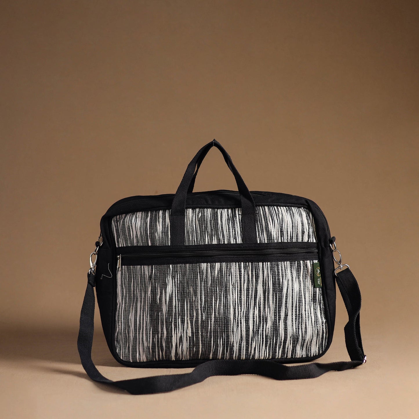 Black Handcrafted Upcycled Woven Laptop Bag