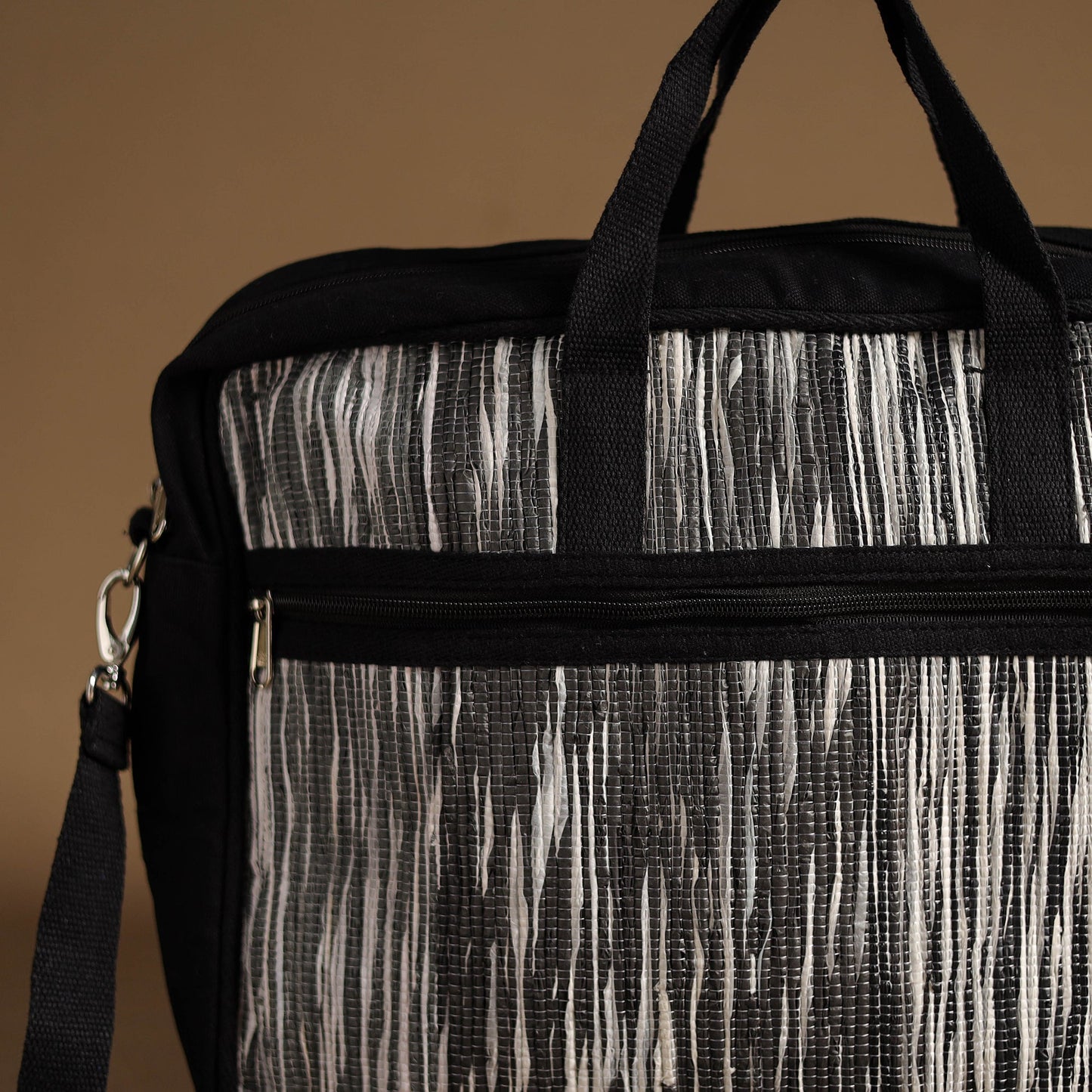 Black Handcrafted Upcycled Woven Laptop Bag