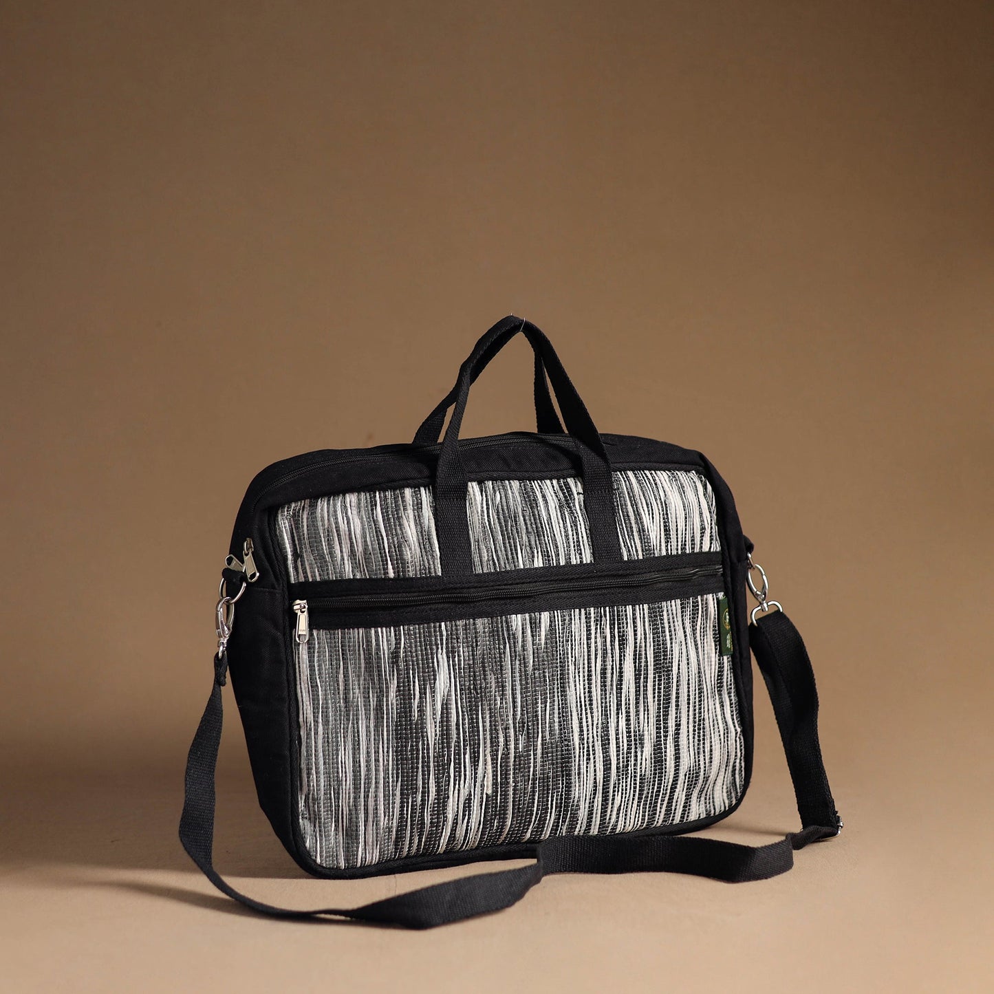 Black Handcrafted Upcycled Woven Laptop Bag