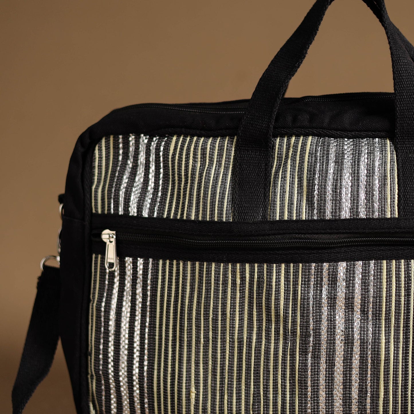 Black Handcrafted Upcycled Woven Laptop Bag