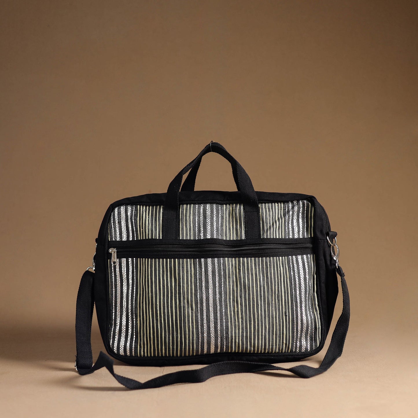 Black Handcrafted Upcycled Woven Laptop Bag