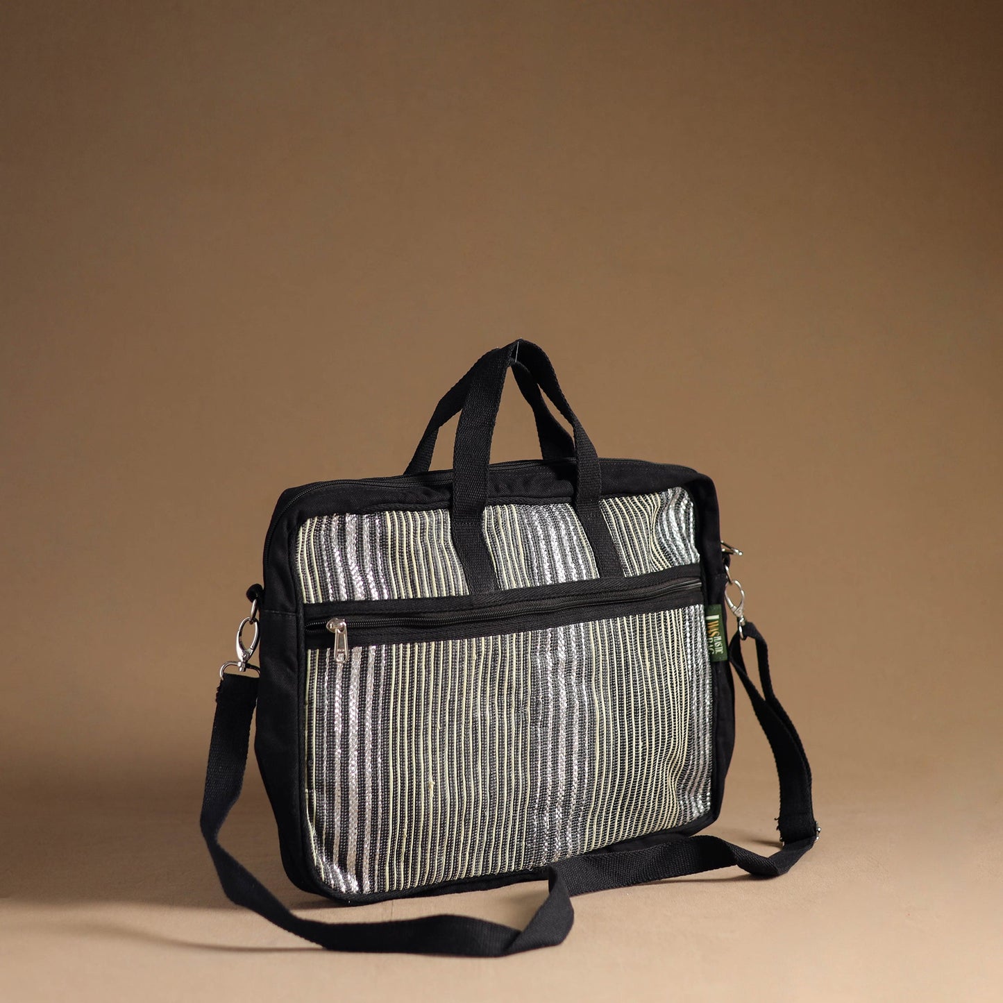 Black Handcrafted Upcycled Woven Laptop Bag