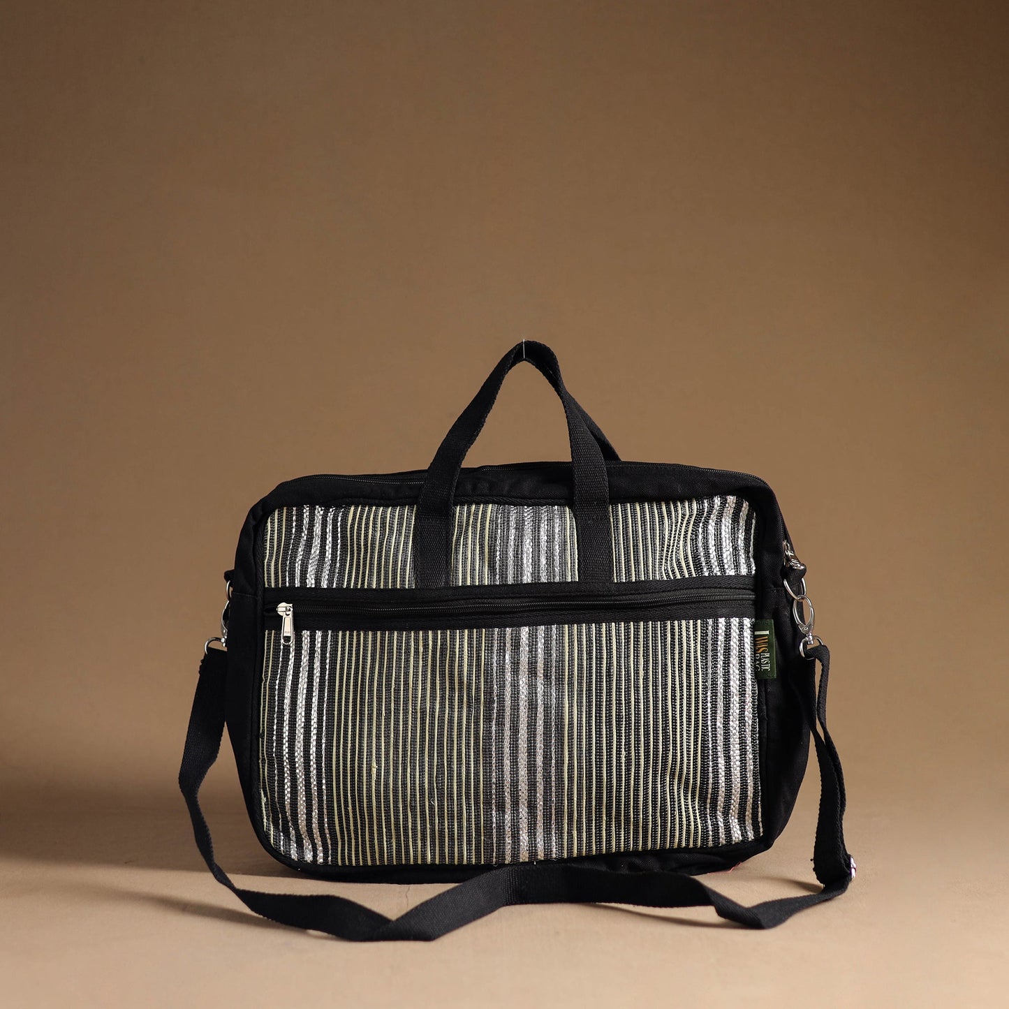 Black Handcrafted Upcycled Woven Laptop Bag