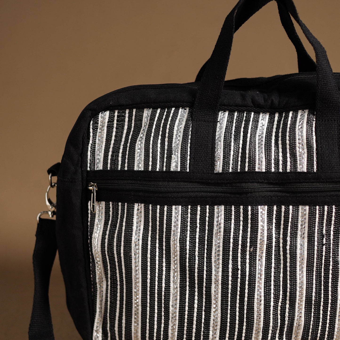 Black Handcrafted Upcycled Woven Laptop Bag