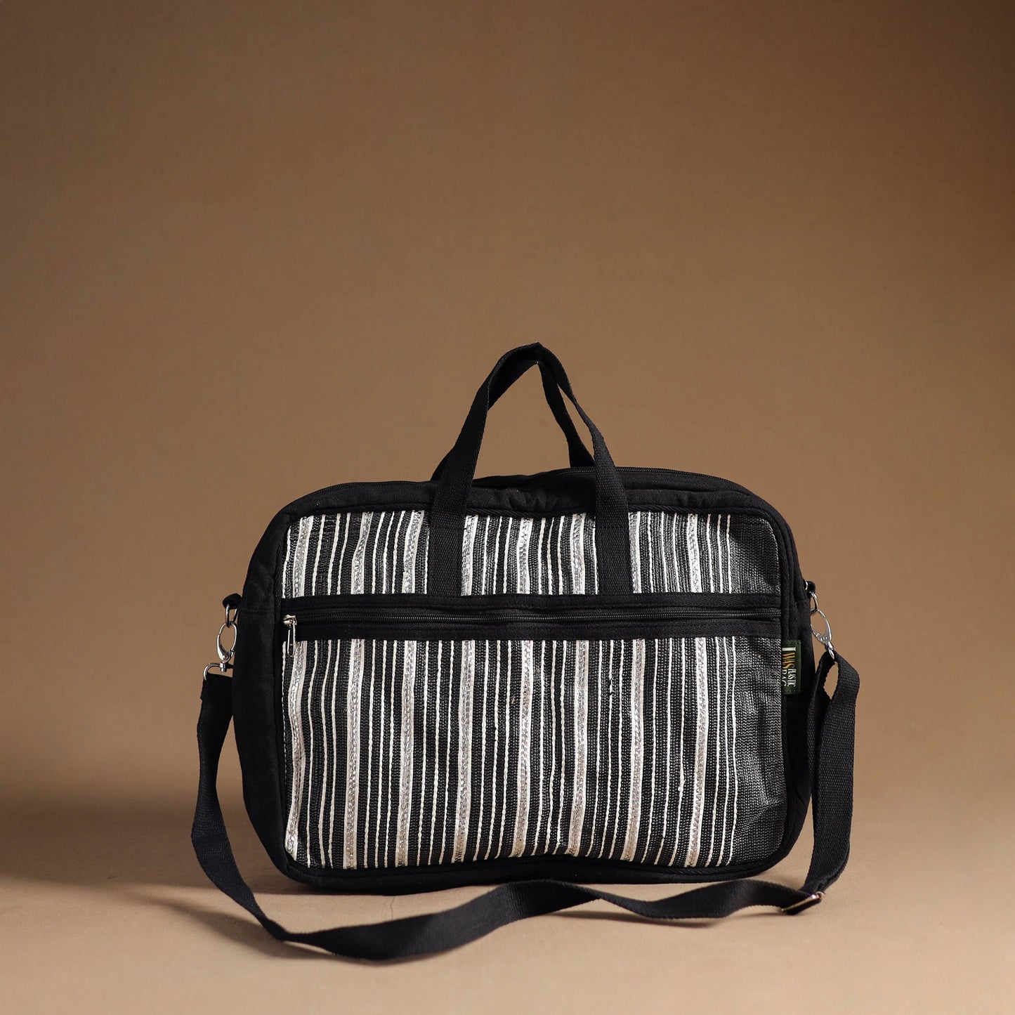 Black Handcrafted Upcycled Woven Laptop Bag