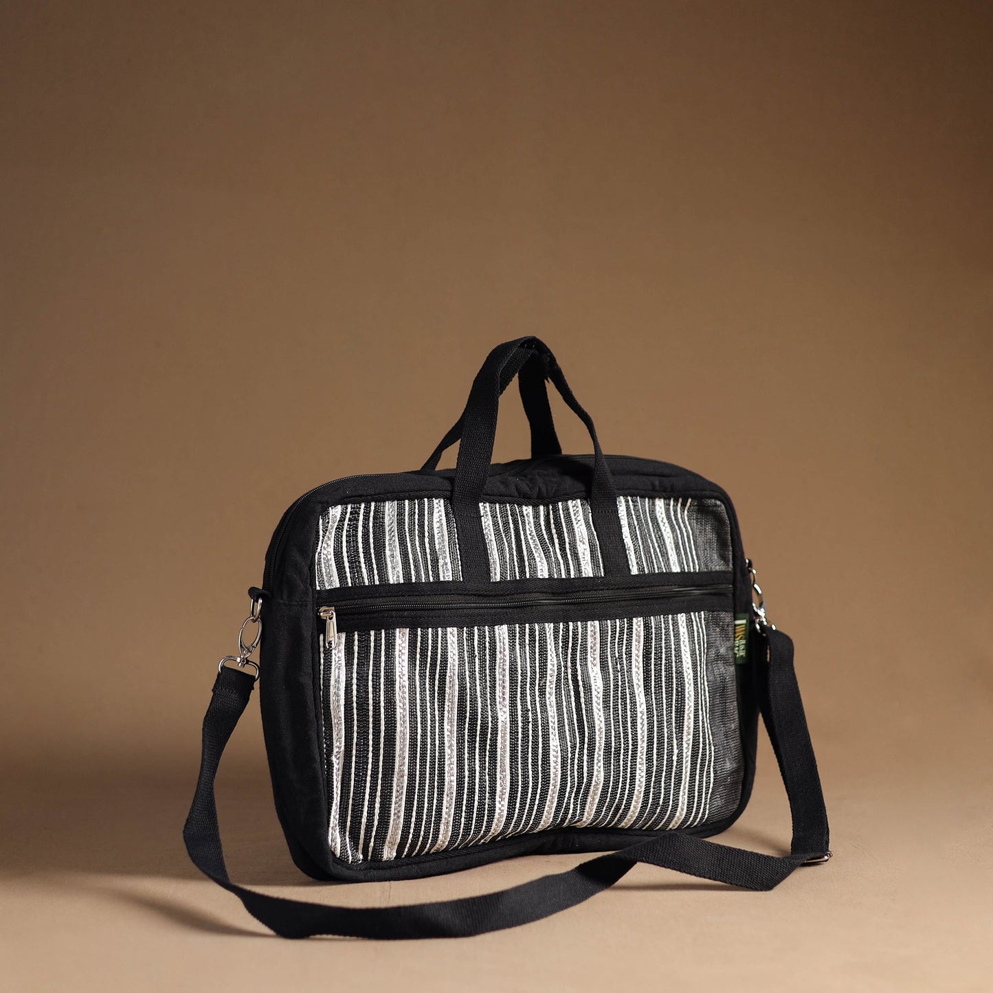 Black Handcrafted Upcycled Woven Laptop Bag