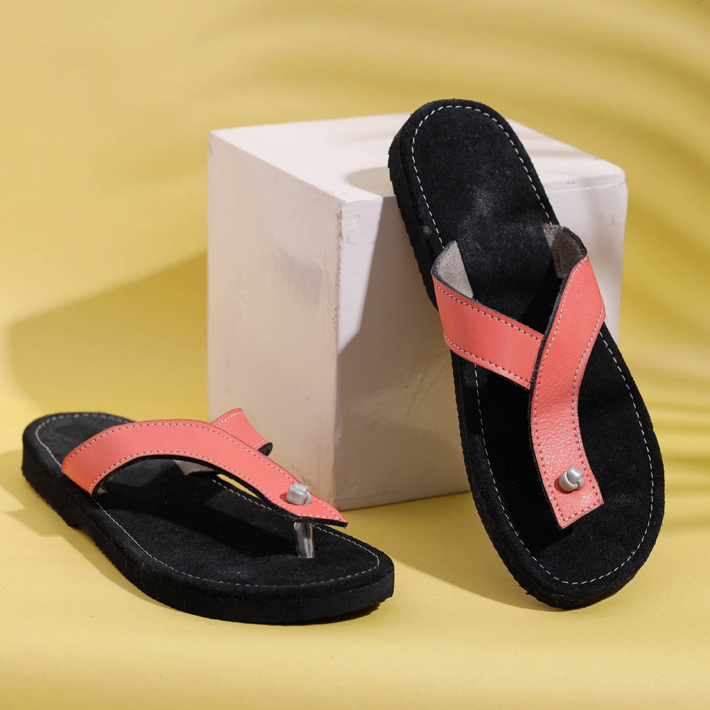 Black Handcrafted Women's Leather Slippers with Suede