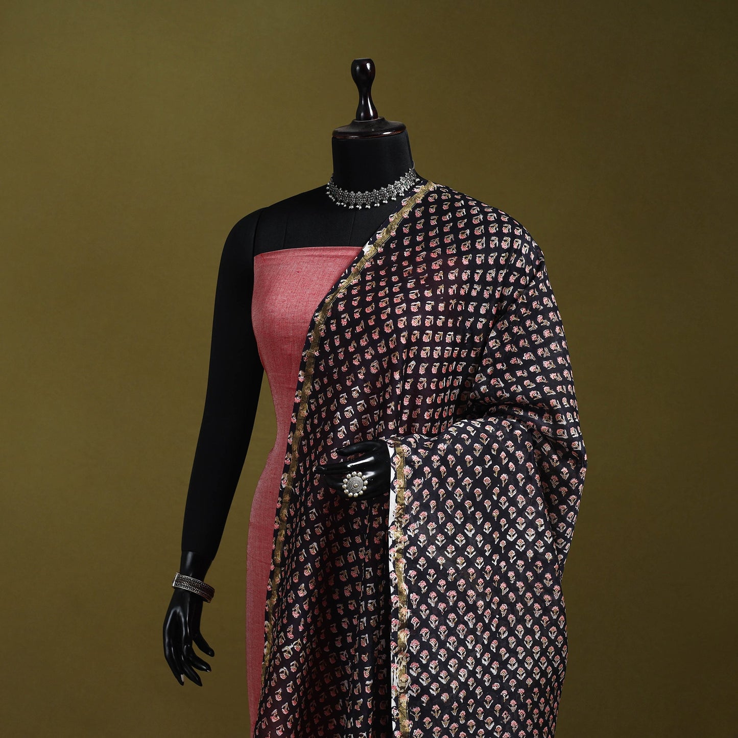Black - handloom chanderi silk hand sanganeri dupatta 26