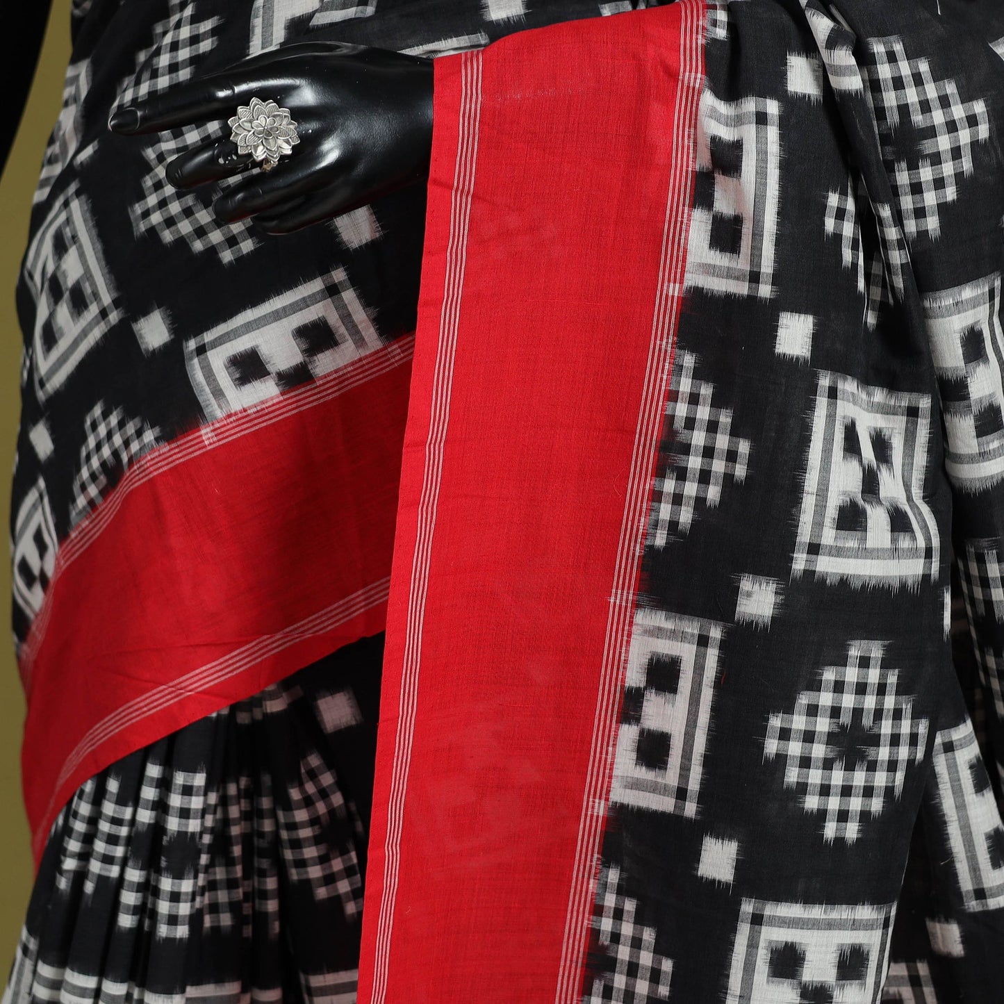 Black - handloom cotton double pochampally ikat saree 43