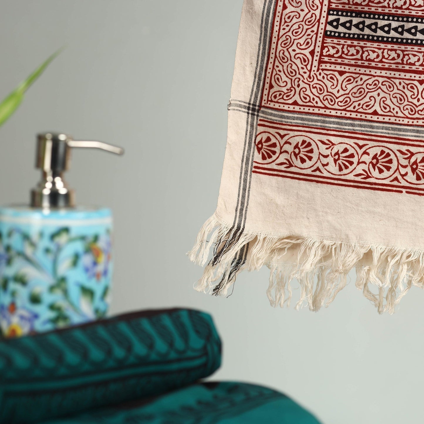 Red - bagh hand cotton handloom towel 13 - handcrafted