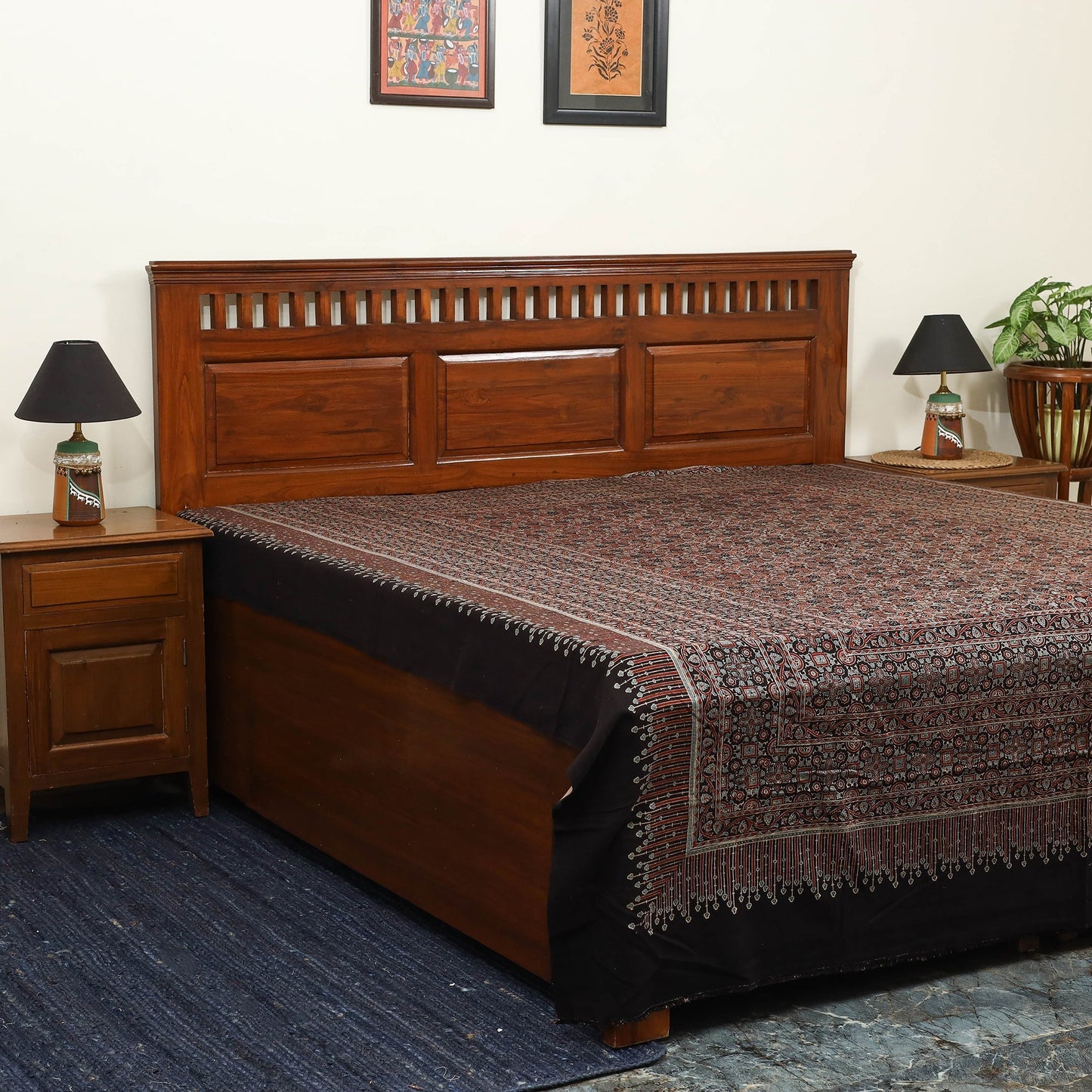 Black - handloom cotton double bed sheet (108 x 90 in) 15
