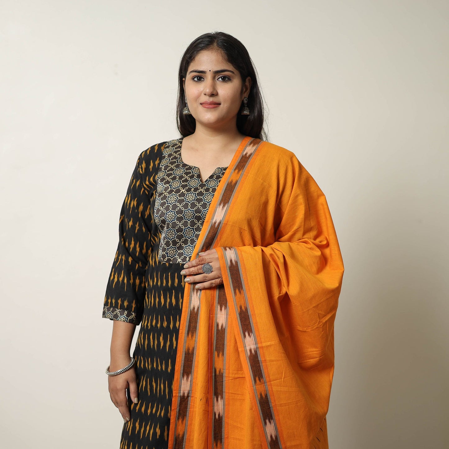 Black Handloom Cotton Pochampally Ikat Kurta Set