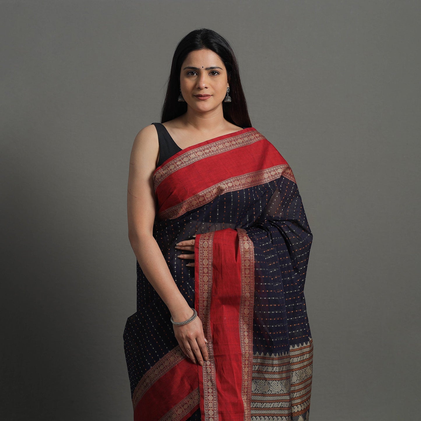 Handloom Cotton Thread Border Kanchipuram Saree