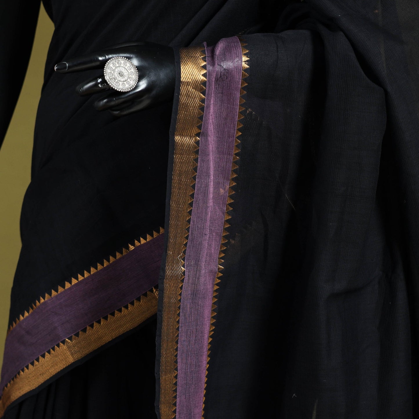 Black - handloom cotton zari border mangalagiri saree 26