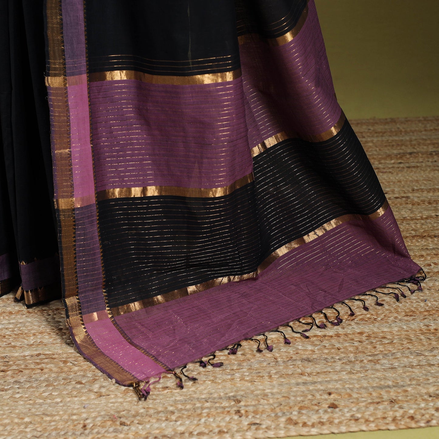 Black - handloom cotton zari border mangalagiri saree 26