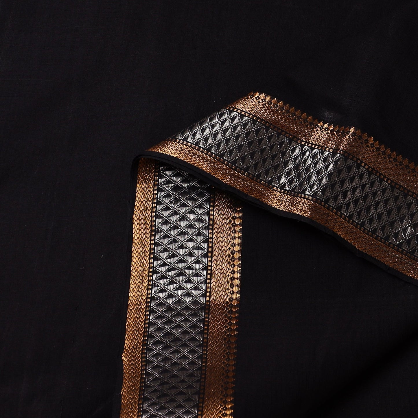 Black Handloom Mangalagiri Cotton Fabric with Zari Border