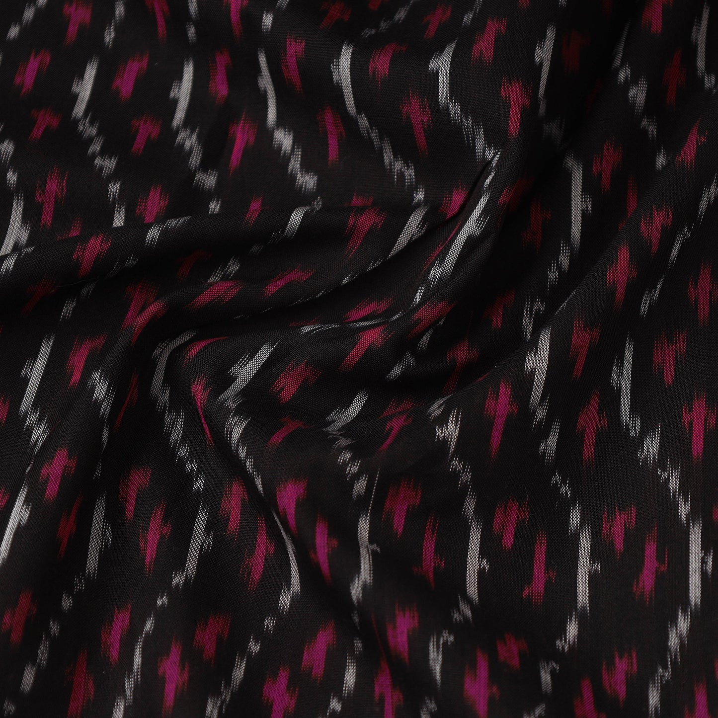 Black - handloom mercerized cotton pochampally ikat fabric