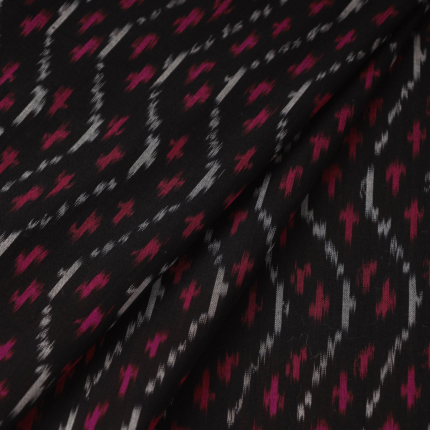 Black - handloom mercerized cotton pochampally ikat fabric