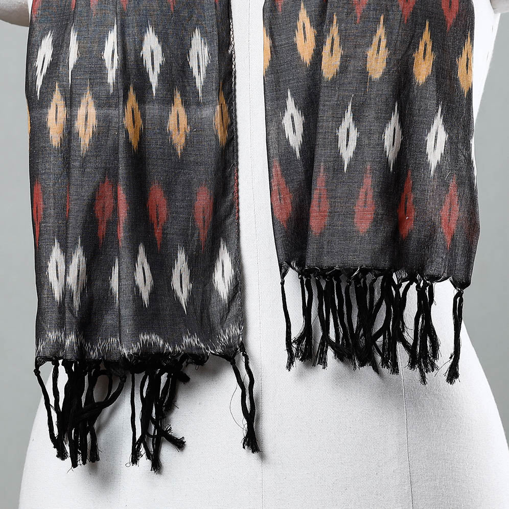 Black - Handloom Mercerized Cotton Pochampally Ikat Stole
