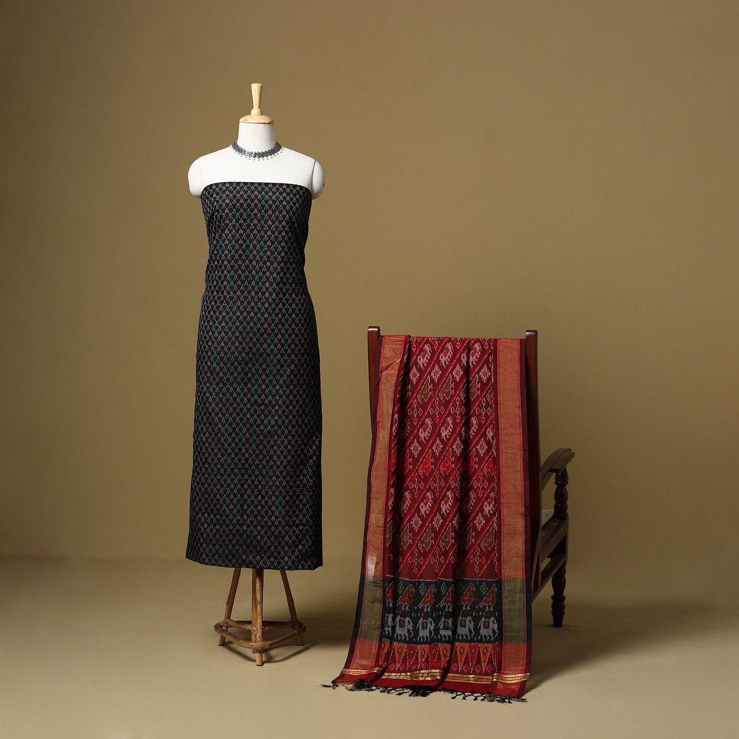 Black - handloom sico pochampally ikat 2pc unstitched dress