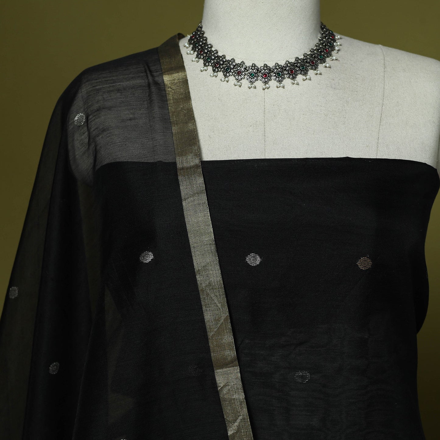Handloom zari buti chanderi silk 2pc unstitched dress