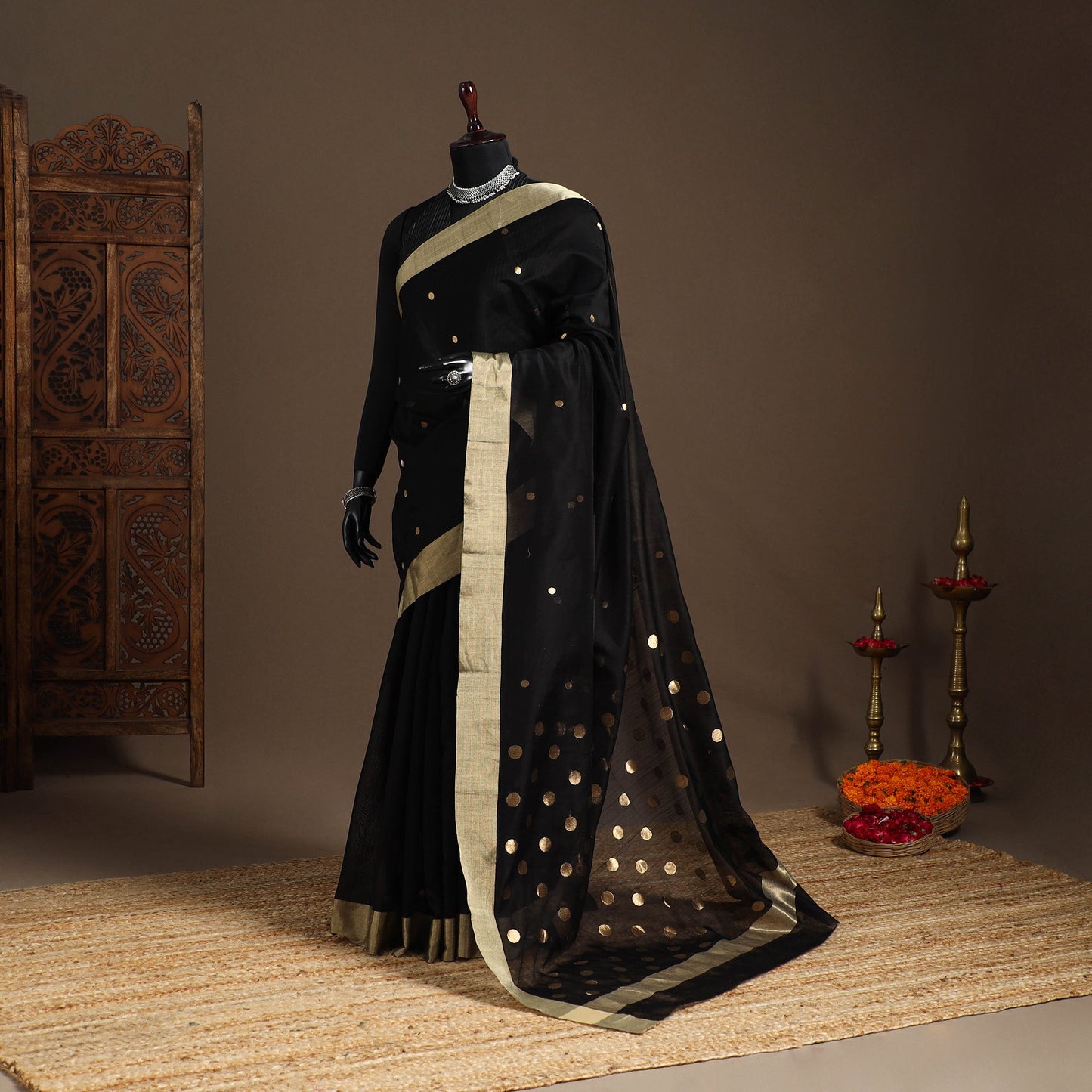 Black - handloom zari work chanderi silk saree 13