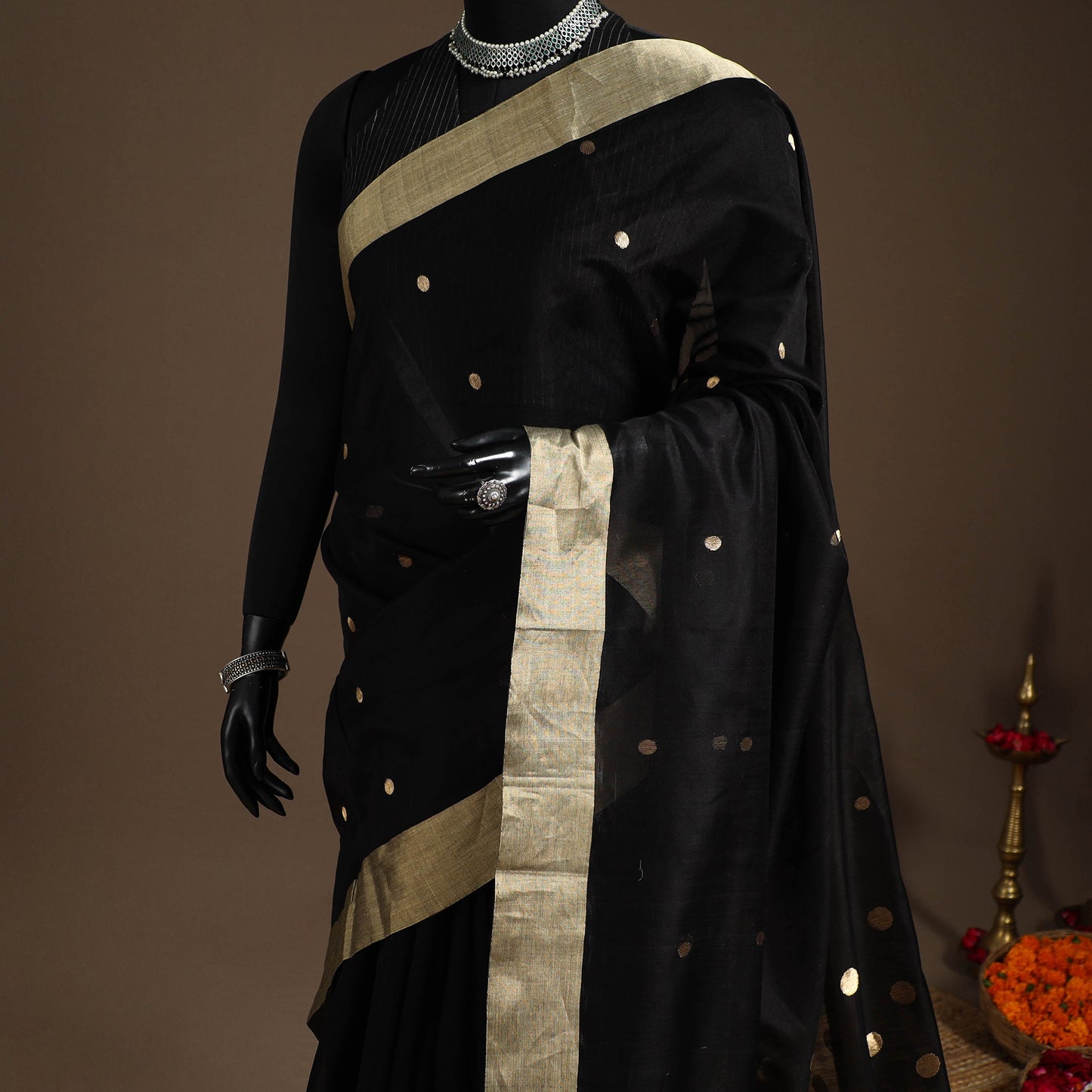 Black - handloom zari work chanderi silk saree 13