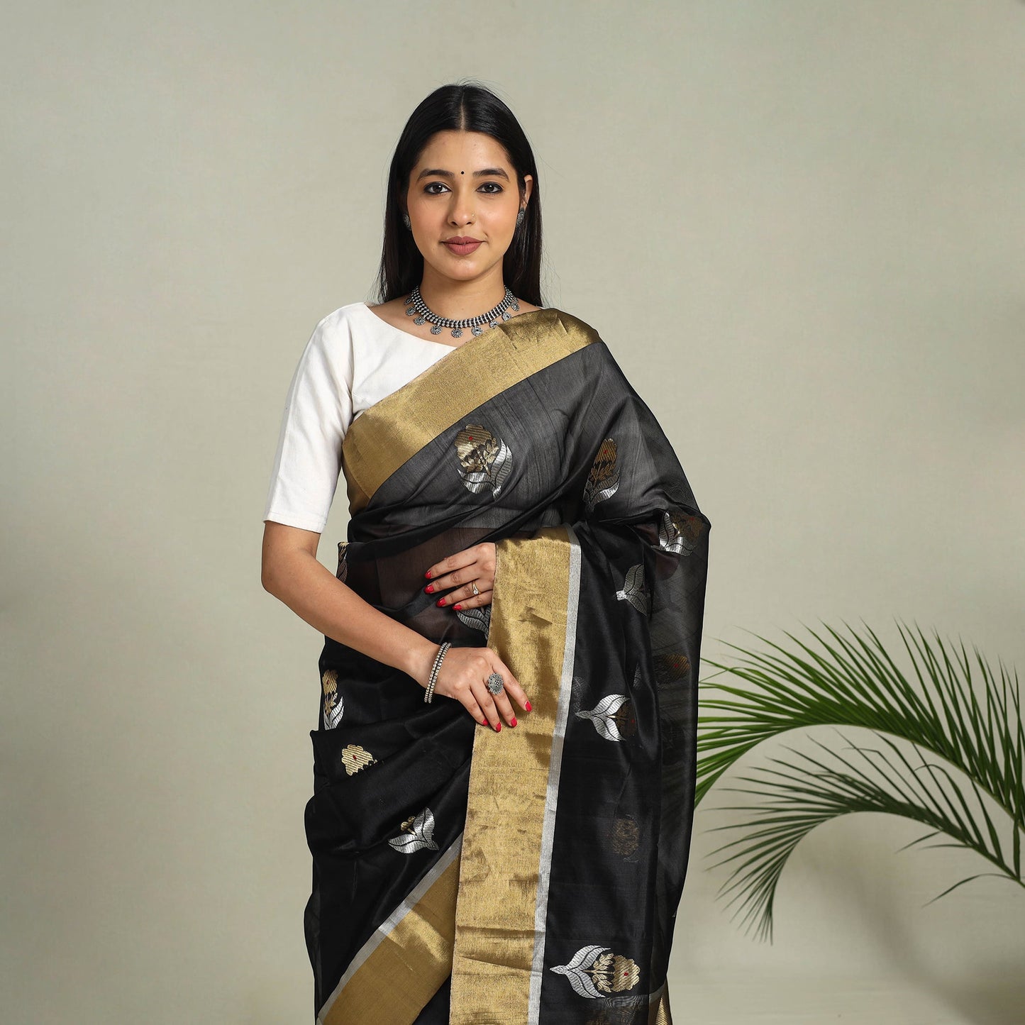 Buy Black Handloom Zari Work Chanderi Silk Saree