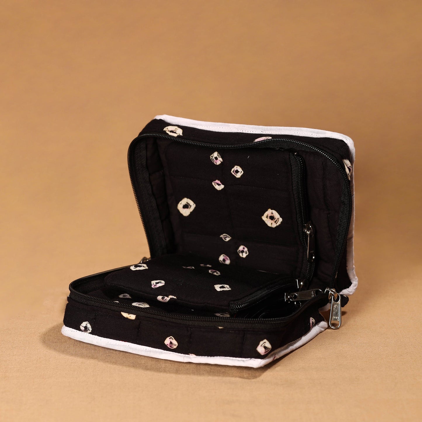 Black Handmade 4 Pockets Cotton Jewellery Bag