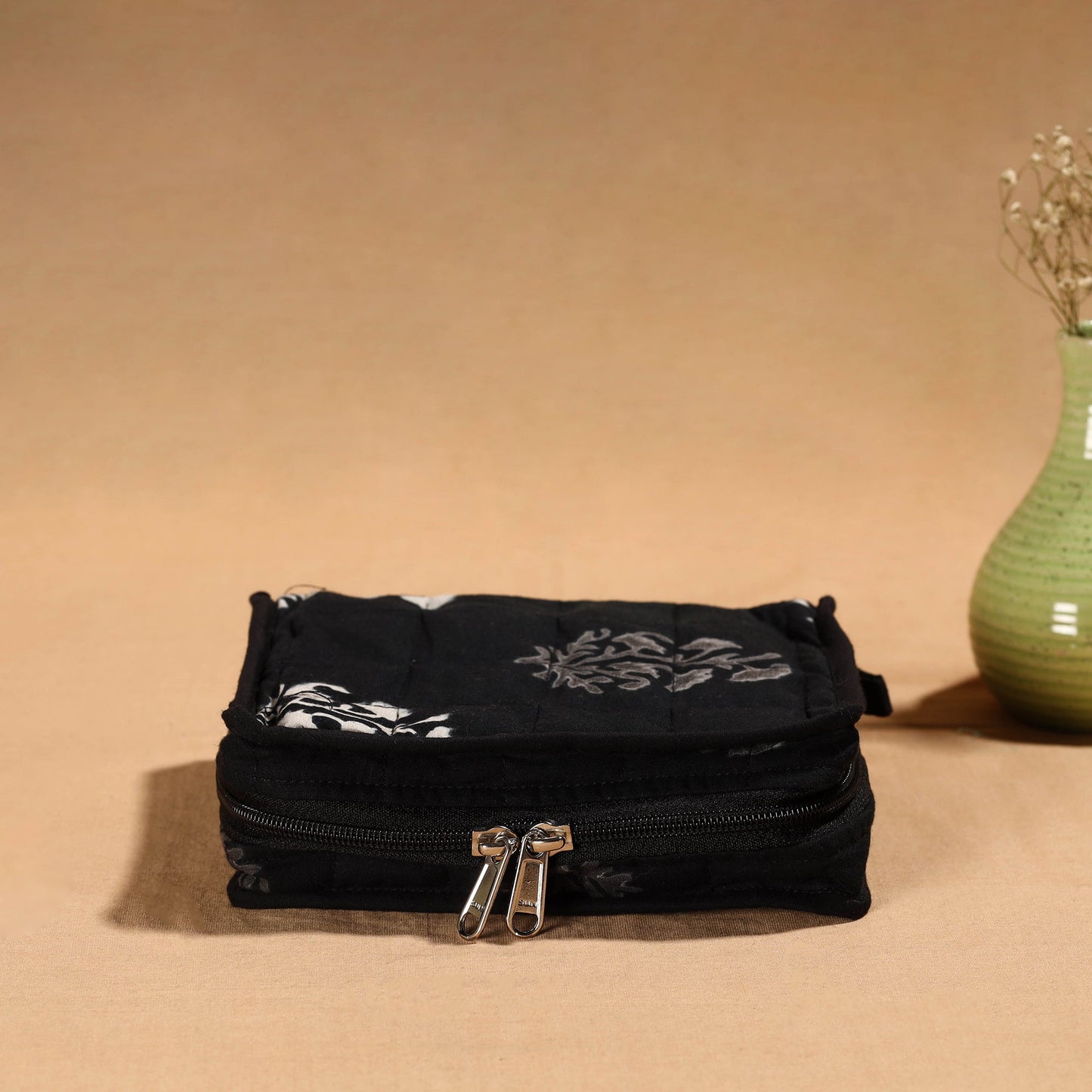 Black Handmade Cotton Jewelry Organizer Bag for Travel