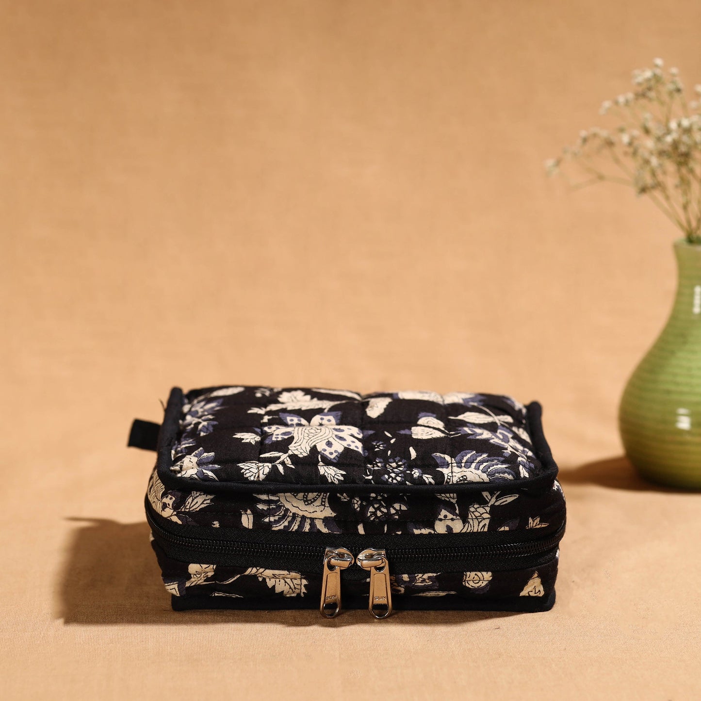 Black Handmade Cotton Jewelry Organizer Bag for Travel