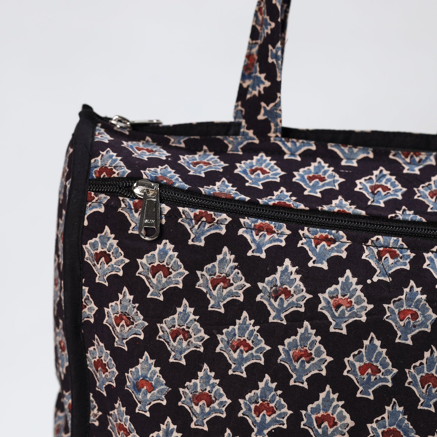 Black Handmade Ajrakh Block Printed Cotton Shopping Bag 01