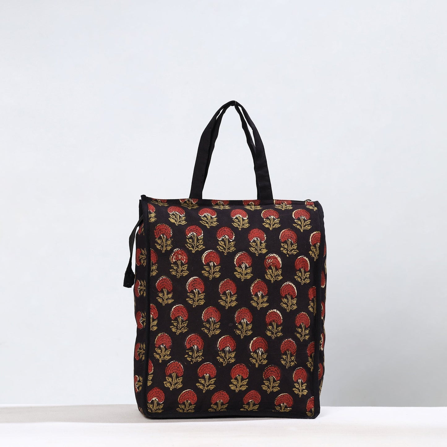 Black Handmade Ajrakh Block Printed Cotton Shopping Bag 01