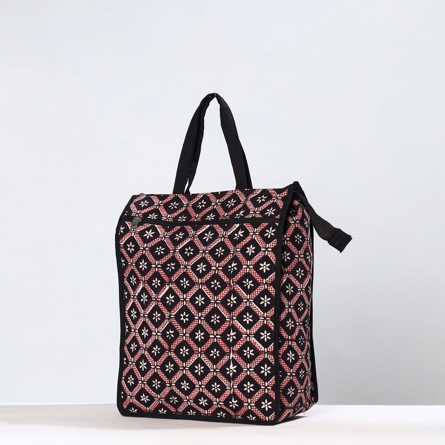 Black Handmade Bagh Block Printed Cotton Shopping Bag 19