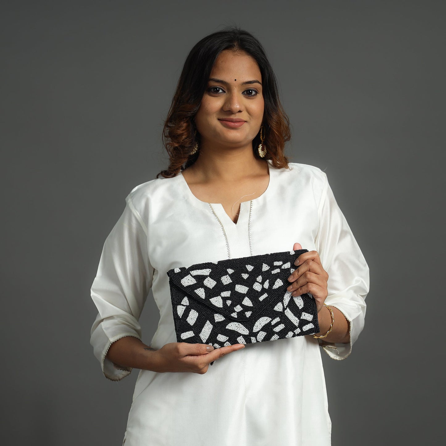 Black Handmade Bead Work Clutch