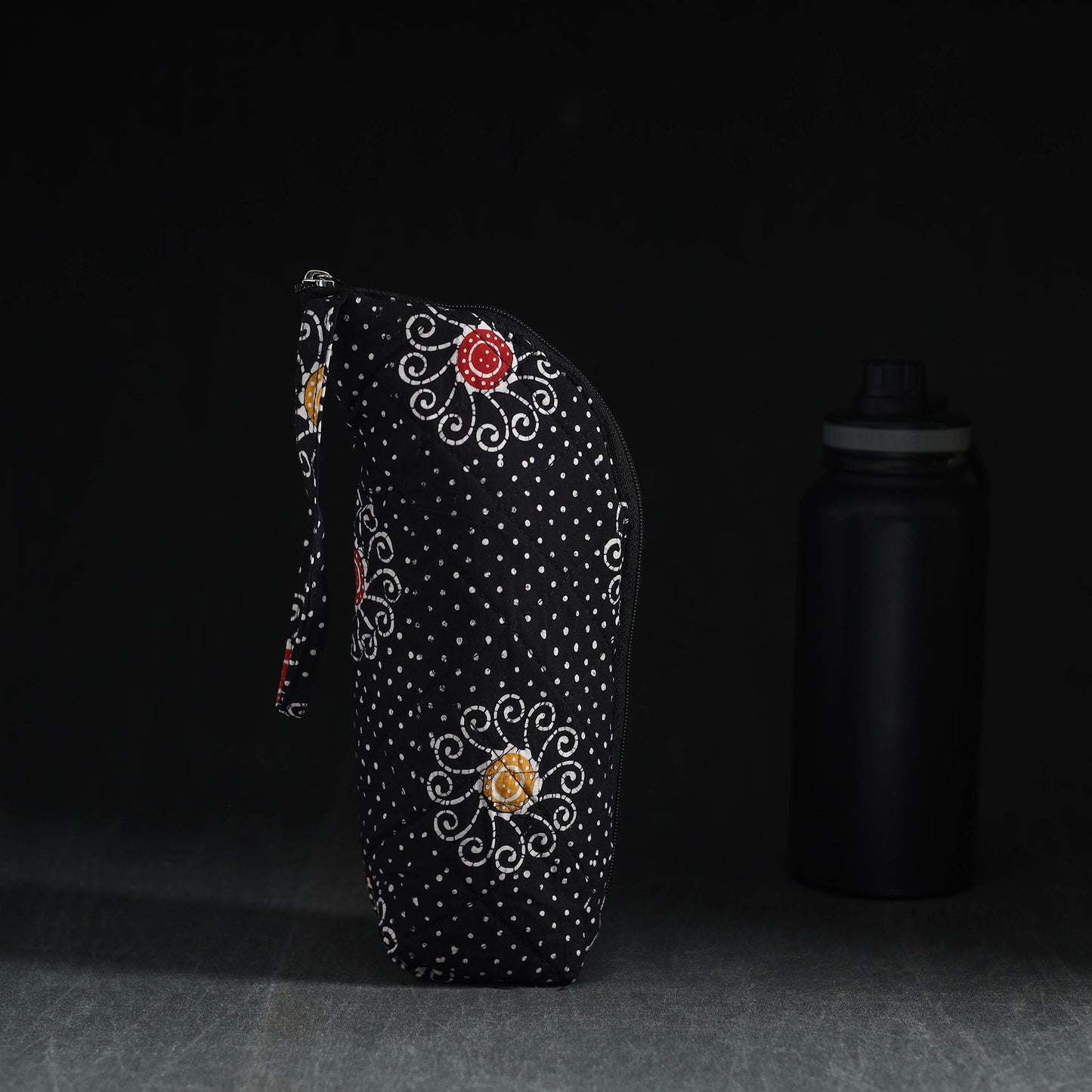 Black Handmade Cotton 1L Water Bottle Cover