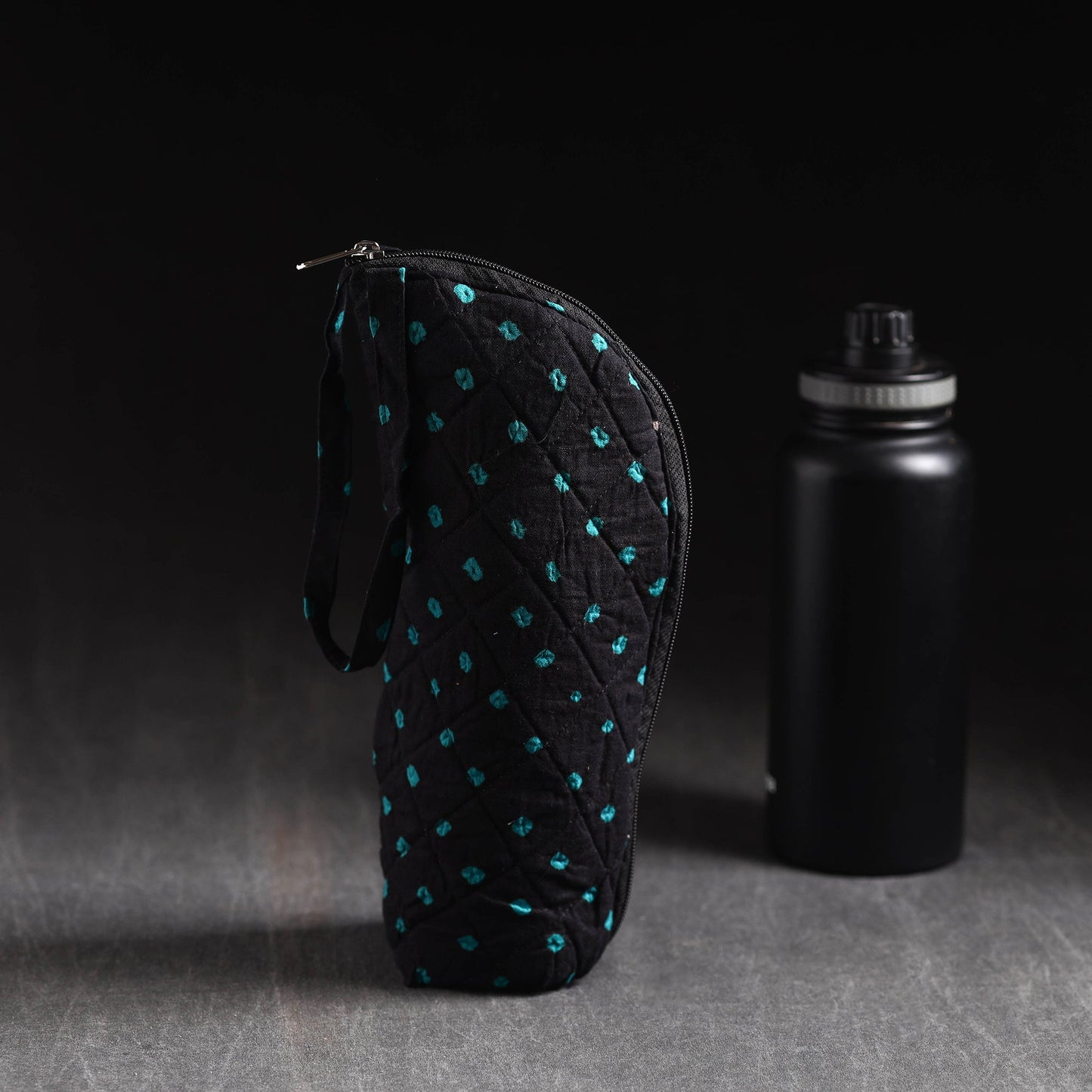Black Handmade Cotton 1L Water Bottle Cover