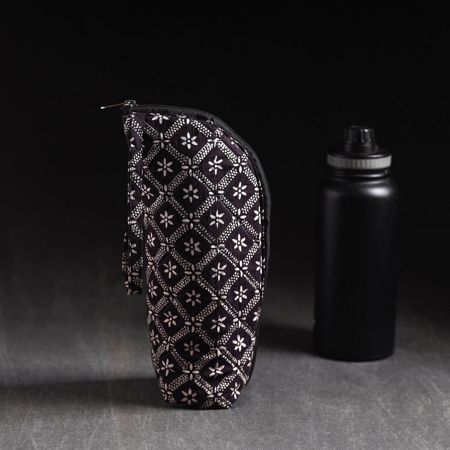Black Handmade Cotton 1L Water Bottle Cover