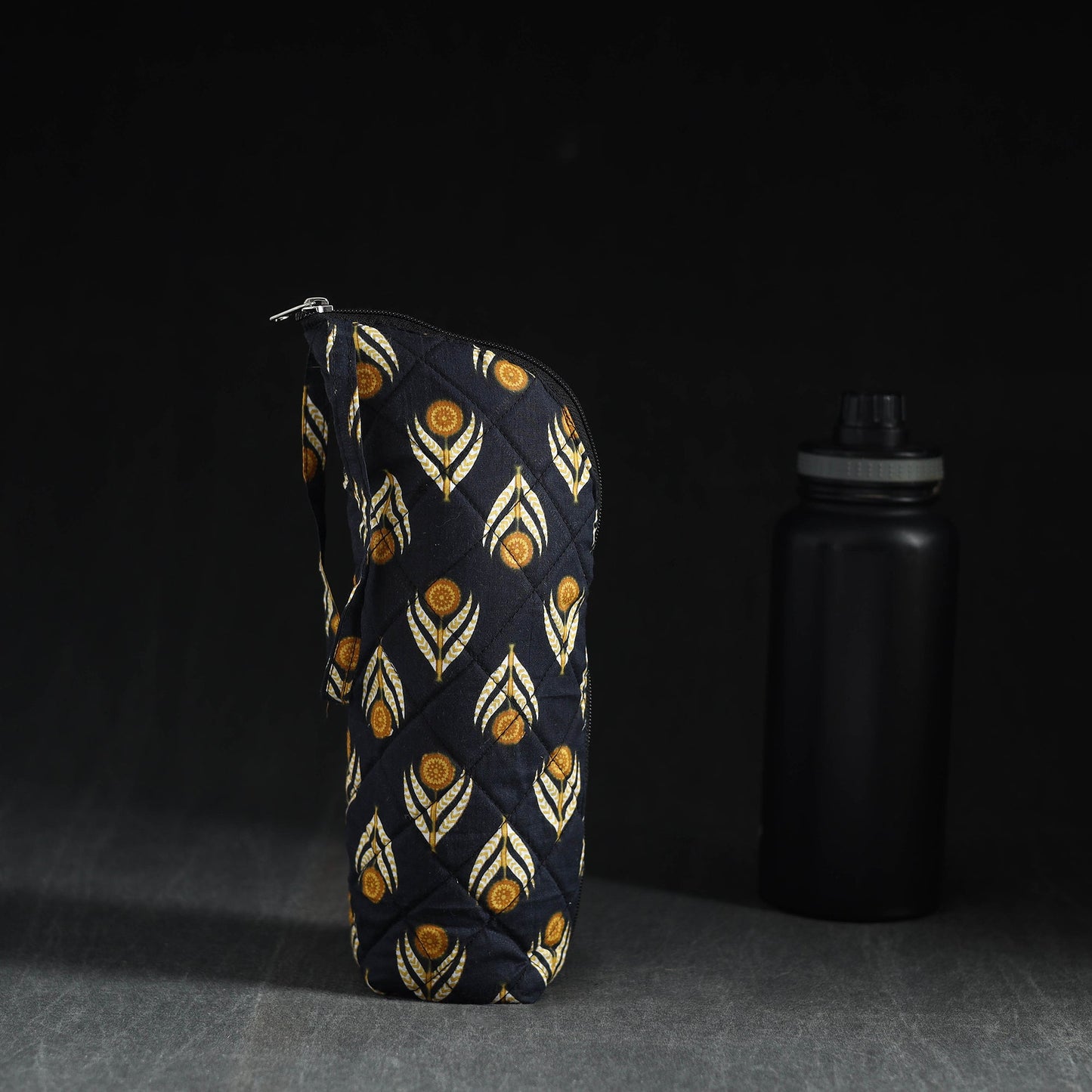 Black Handmade Cotton 1L Water Bottle Cover