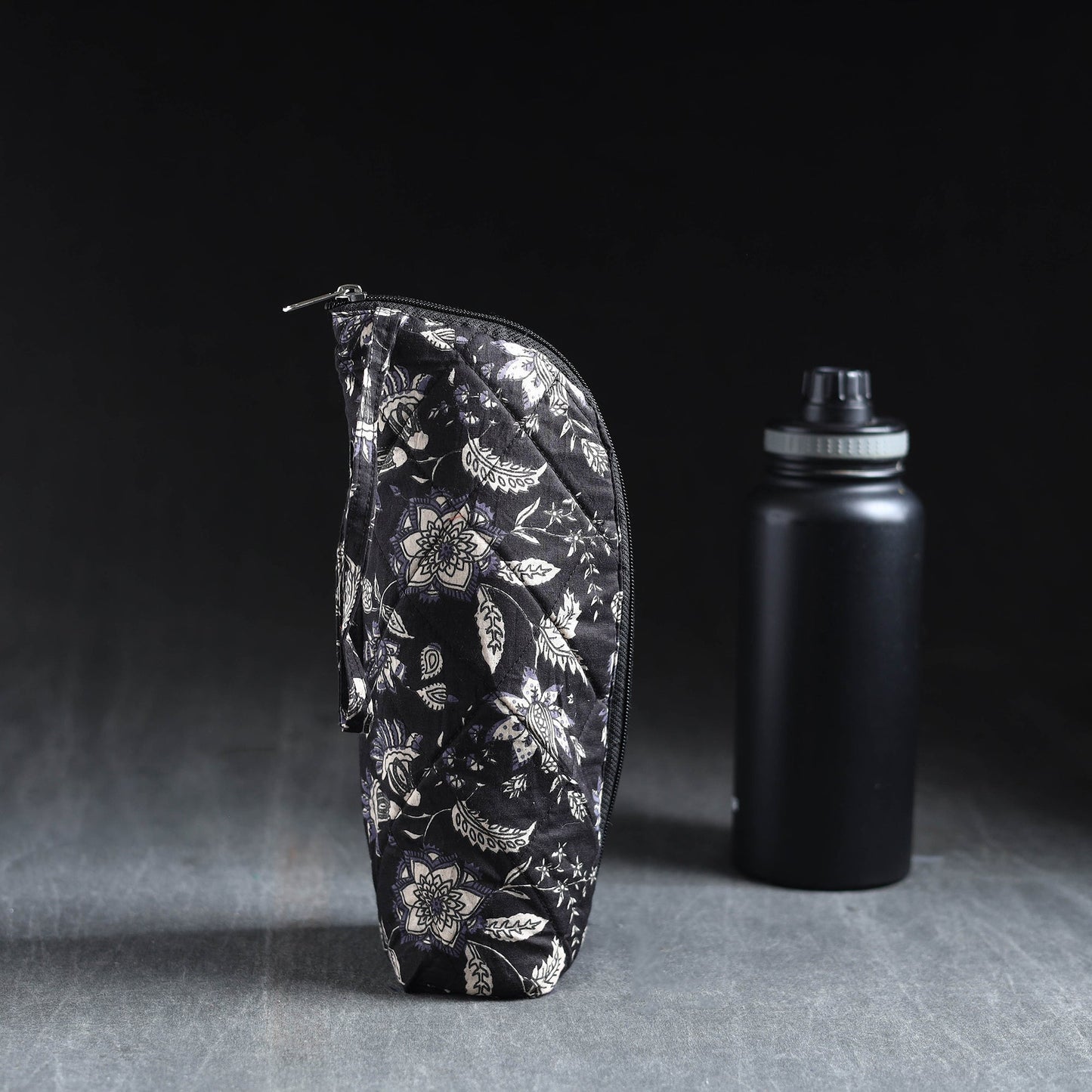 Black Handmade Cotton 1L Water Bottle Cover
