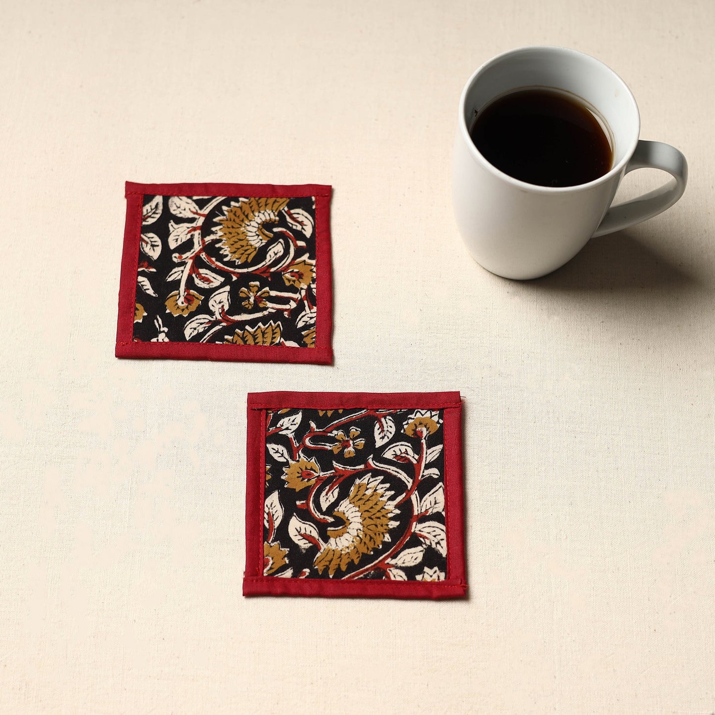 Black Handmade Cotton Coasters (Set of 2)