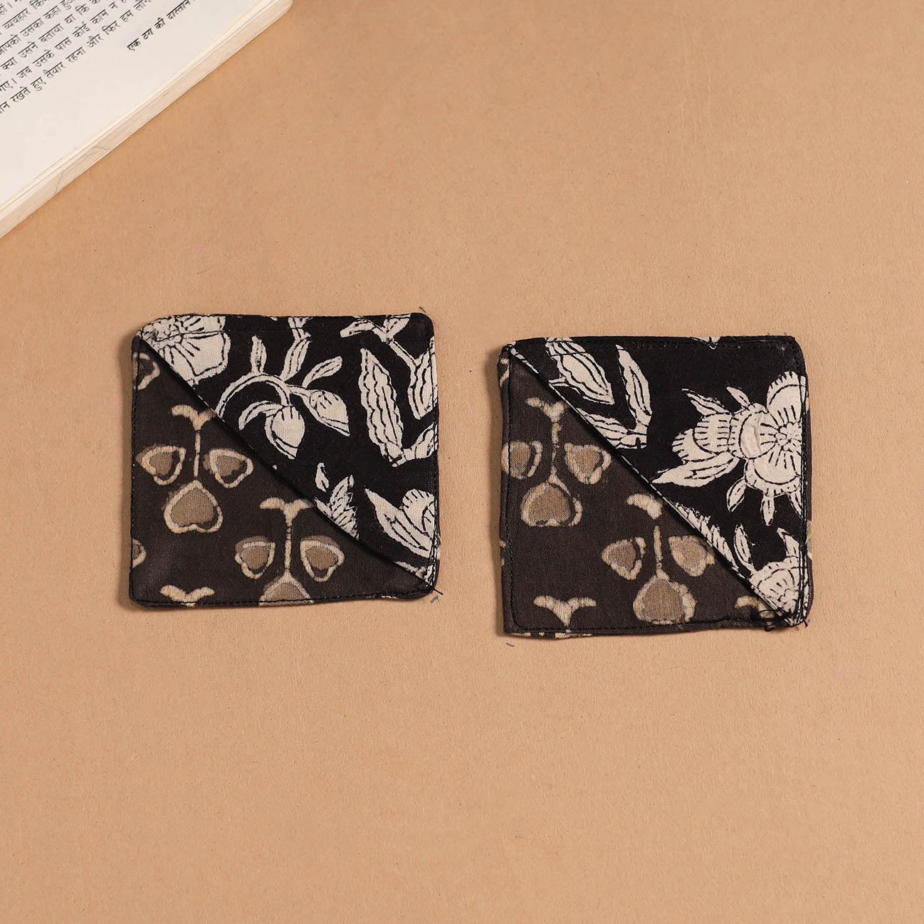 Black - handmade cotton fabric corner bookmark (set of 2)